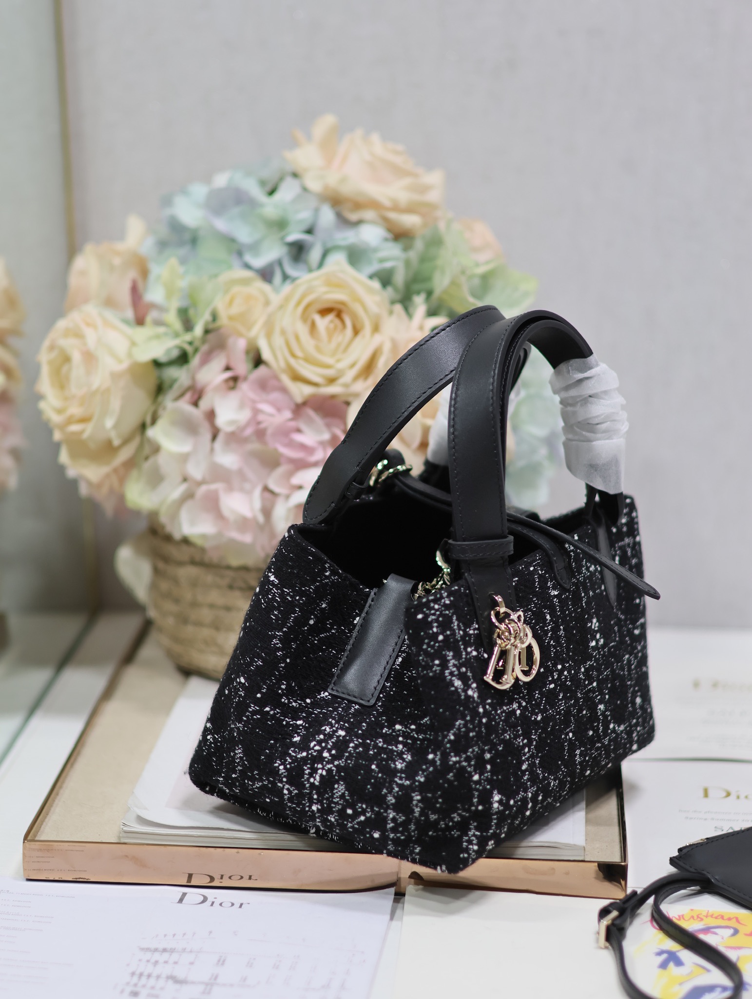 Small Dior Toujours Bag Black Cannage Tweed